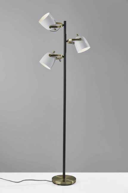 65" Black And White Three Light Tree Floor Lamp With White Metal Bell Shade - Image 5