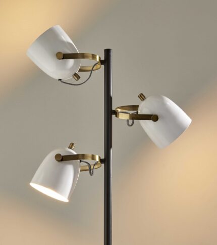 65" Black And White Three Light Tree Floor Lamp With White Metal Bell Shade - Image 7