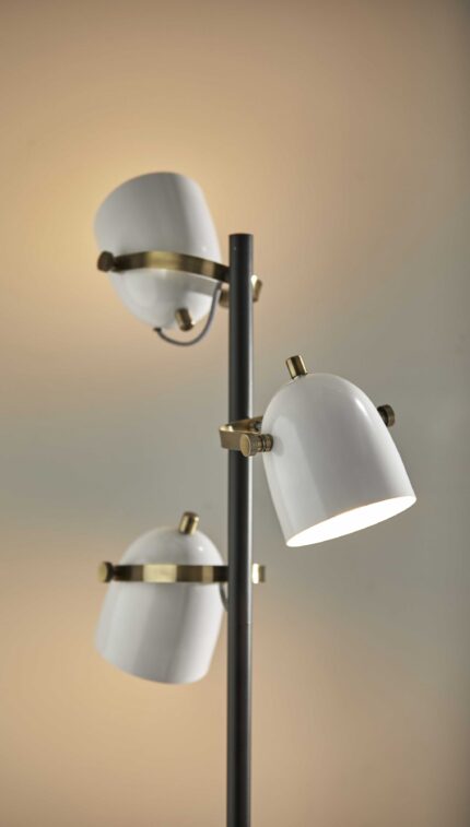 65" Black And White Three Light Tree Floor Lamp With White Metal Bell Shade - Image 8