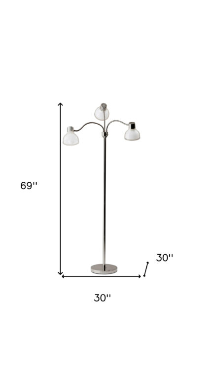 69" Silver Three Light Tree Floor Lamp With White Plastic Bowl Shade - Image 5