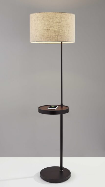 64" Beige And Black Tray Table Floor Lamp With Beige Fabric Drum Shade - Image 6