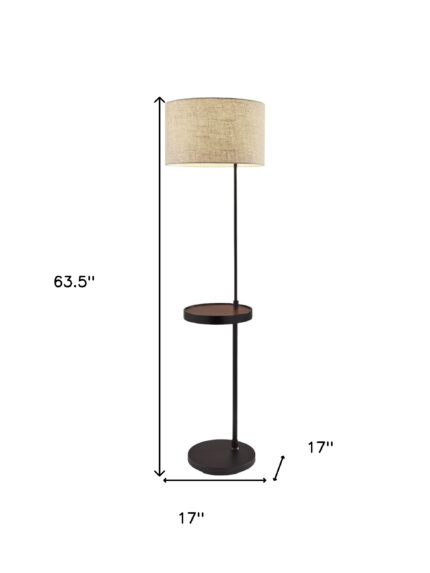 64" Beige And Black Tray Table Floor Lamp With Beige Fabric Drum Shade - Image 7