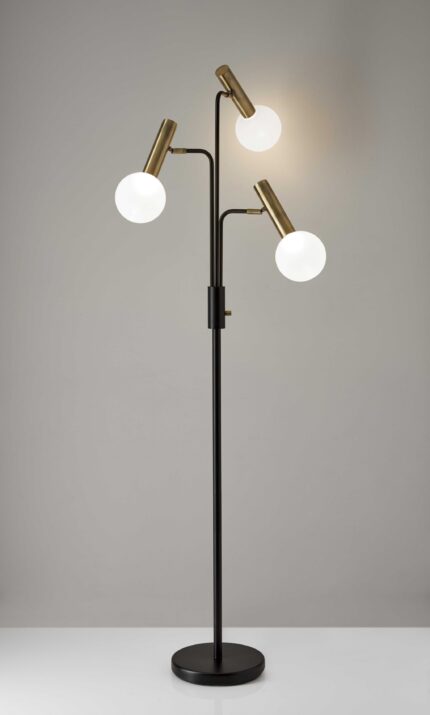 70" Black And Bronze Three Light LED Tree Floor Lamp With White - Image 4