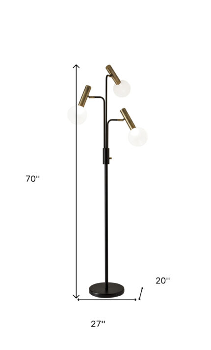 70" Black And Bronze Three Light LED Tree Floor Lamp With White - Image 5