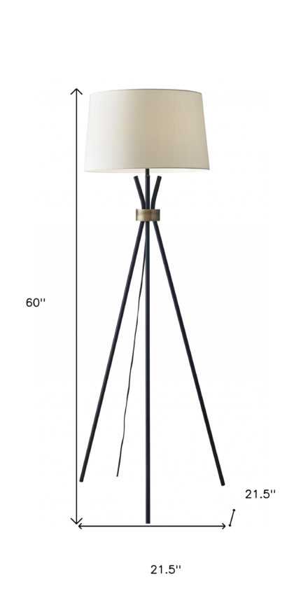 60" Black And White Tripod Floor Lamp With White Fabric Empire Shade - Image 8