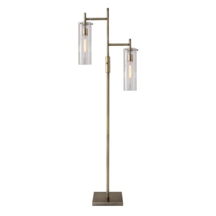 64" Brass Two Light Novelty Floor Lamp With Clear Glass Drum Shade - Image 1