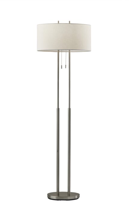 62" Silver Metal Task Floor Lamp With White Fabric Drum Shade - Image 2