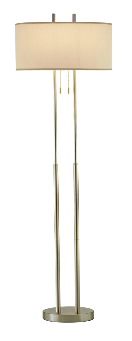 62" Silver Metal Task Floor Lamp With White Fabric Drum Shade - Image 4