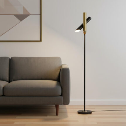 68" Black Metal LED Floor Lamp With Black Metal Cylinder Shade - Image 1