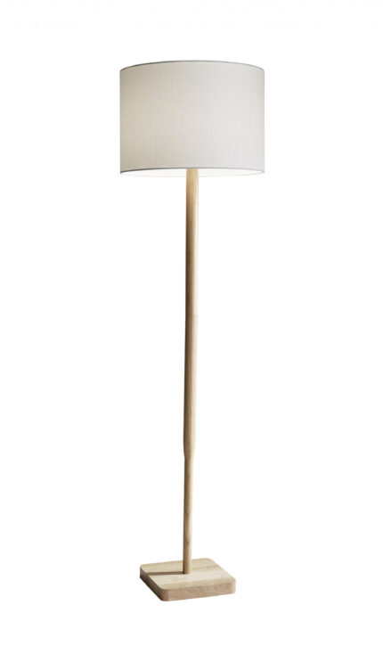 59" Natural Solid Wood Floor Lamp With White Linen Drum Shade - Image 3