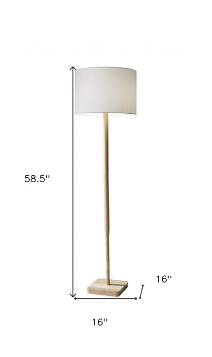 59" Natural Solid Wood Floor Lamp With White Linen Drum Shade - Image 10
