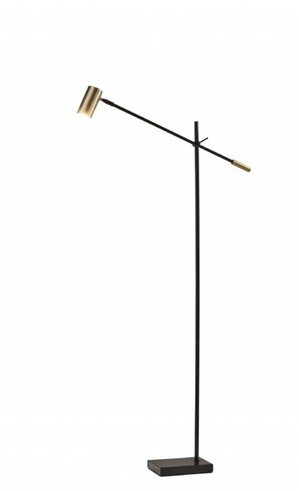 63" Black And Gold Adjustable LED Task Floor Lamp With Antiqued Brass Metal Cylinder Shade - Image 1