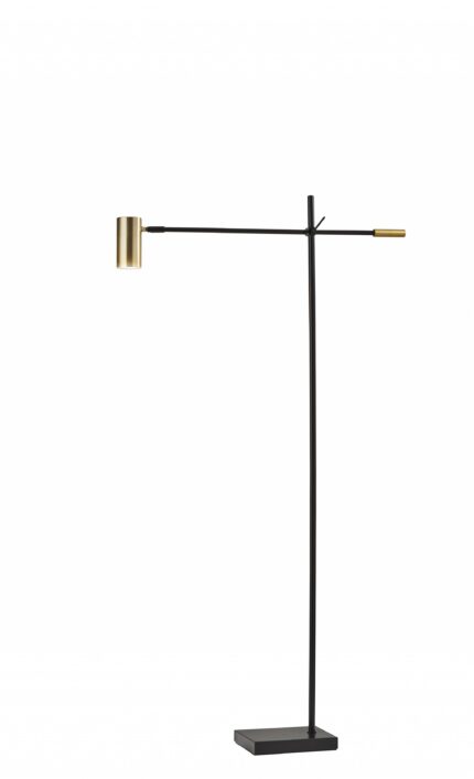 63" Black And Gold Adjustable LED Task Floor Lamp With Antiqued Brass Metal Cylinder Shade - Image 2