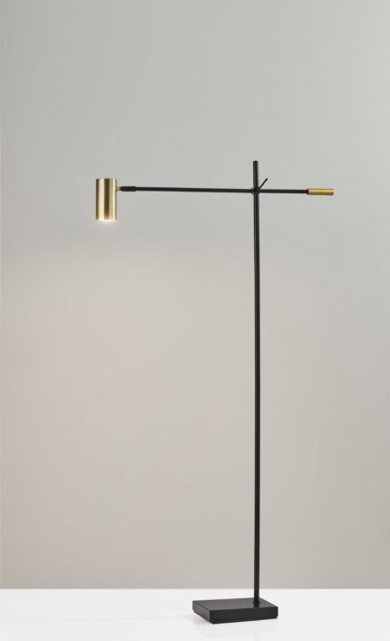 63" Black And Gold Adjustable LED Task Floor Lamp With Antiqued Brass Metal Cylinder Shade - Image 4