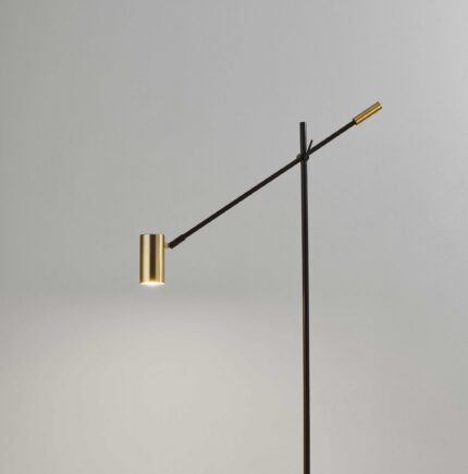 63" Black And Gold Adjustable LED Task Floor Lamp With Antiqued Brass Metal Cylinder Shade - Image 5