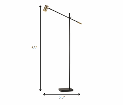 63" Black And Gold Adjustable LED Task Floor Lamp With Antiqued Brass Metal Cylinder Shade - Image 6