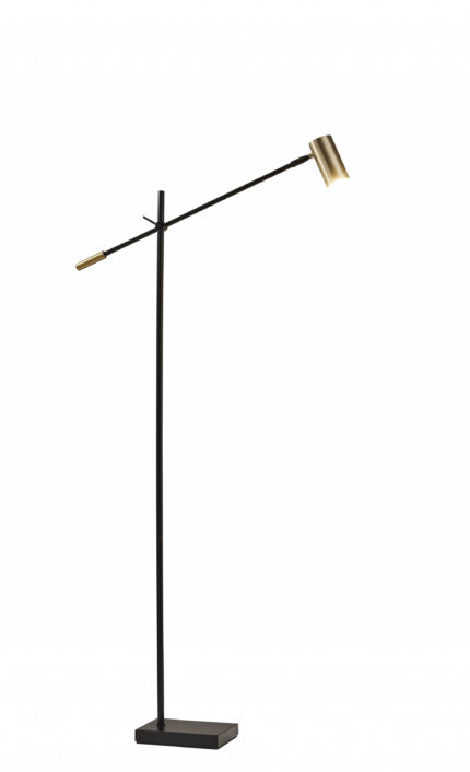 63" Black And Gold Adjustable LED Task Floor Lamp With Antiqued Brass Metal Cylinder Shade - Image 3