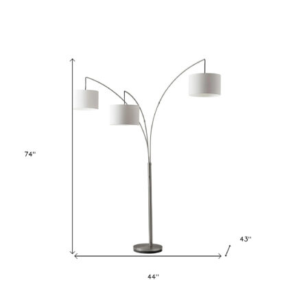 74" Silver Three Light Tree Floor Lamp With White Linen Drum Shade - Image 5