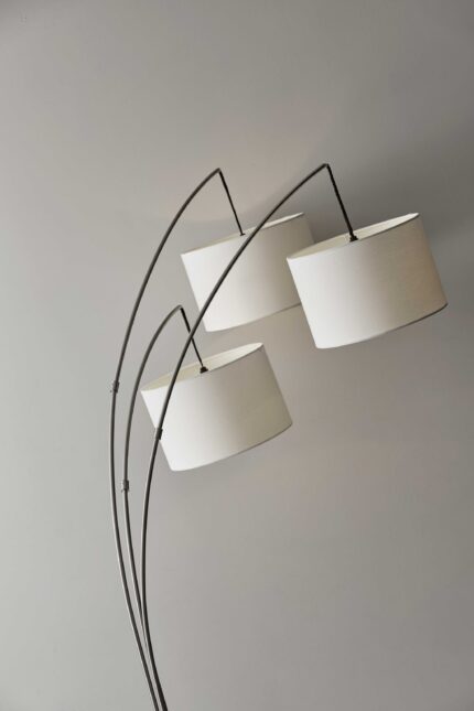 74" Silver Three Light Tree Floor Lamp With White Linen Drum Shade - Image 4
