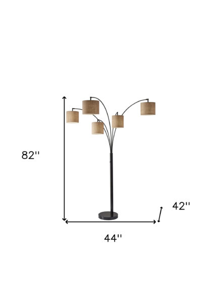 82" Bronze Five Light Tree Floor Lamp With Beige Fabric Drum Shade - Image 4
