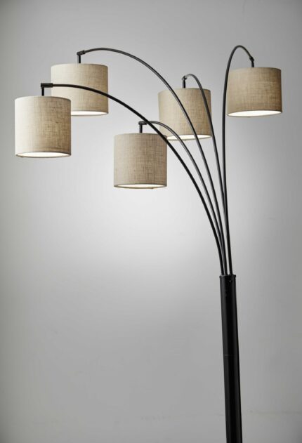82" Bronze Five Light Tree Floor Lamp With Beige Fabric Drum Shade - Image 3
