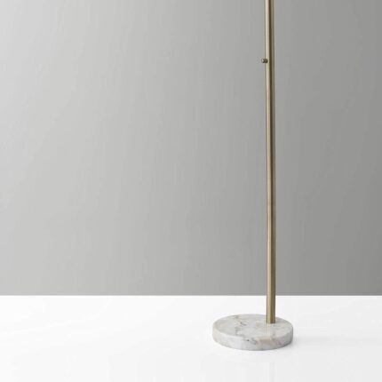74" Brass Metal Arc Floor Lamp With Off White Linen Drum Shade - Image 10