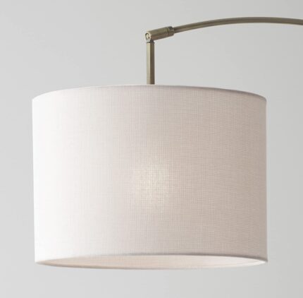 74" Brass Metal Arc Floor Lamp With Off White Linen Drum Shade - Image 11