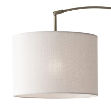 74" Brass Metal Arc Floor Lamp With Off White Linen Drum Shade - Image 4
