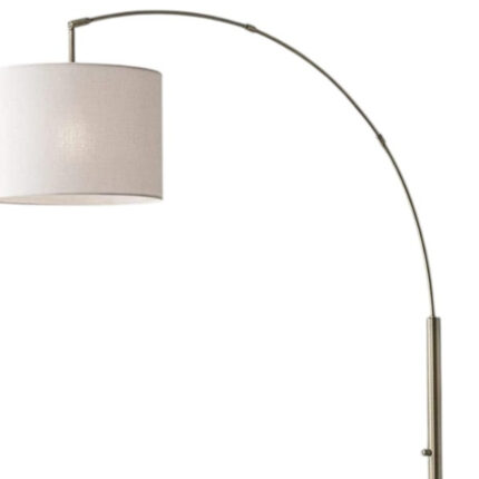 74" Brass Metal Arc Floor Lamp With Off White Linen Drum Shade - Image 7