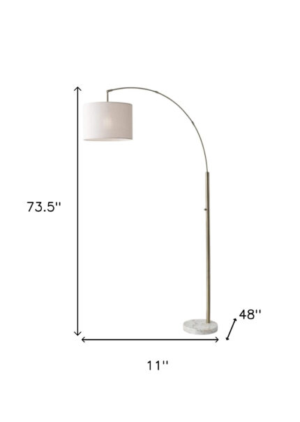 74" Brass Metal Arc Floor Lamp With Off White Linen Drum Shade - Image 13