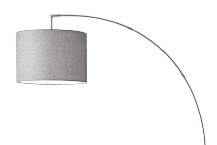 74" Silver Metal Arched Floor Lamp With Gray Linen Drum Shade - Image 3