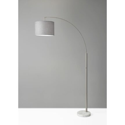 74" Silver Metal Arched Floor Lamp With Gray Linen Drum Shade - Image 7