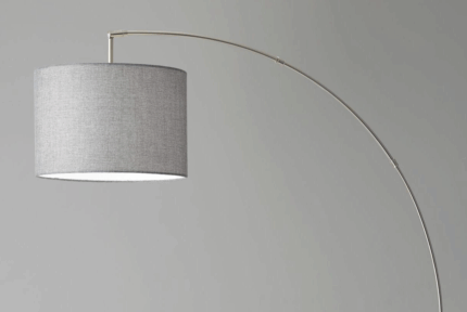 74" Silver Metal Arched Floor Lamp With Gray Linen Drum Shade - Image 8