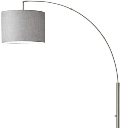 74" Silver Metal Arched Floor Lamp With Gray Linen Drum Shade - Image 6