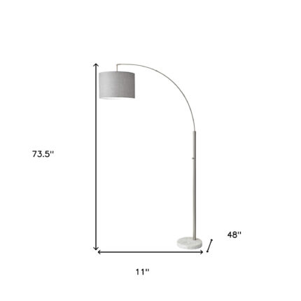 74" Silver Metal Arched Floor Lamp With Gray Linen Drum Shade - Image 11