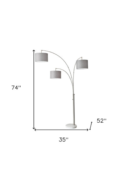 74" Silver Three Light Adjustable Tree Floor Lamp With Gray Linen Drum Shade - Image 5