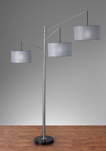 91" Silver Three Light Tree Floor Lamp With Gray Linen Drum Shade - Image 7