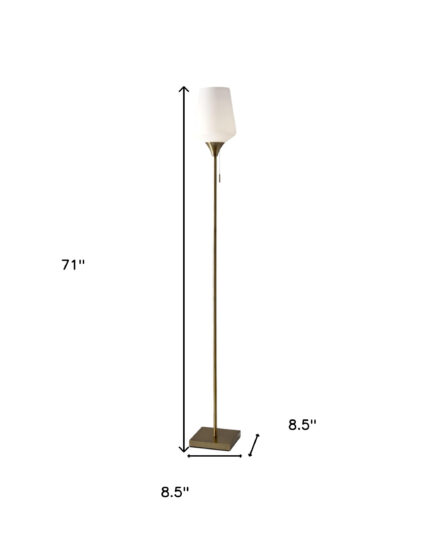 71" Brass Metal Torchiere Floor Lamp With White Glass Novelty Shade - Image 8