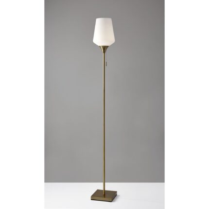 71" Brass Metal Torchiere Floor Lamp With White Glass Novelty Shade - Image 5