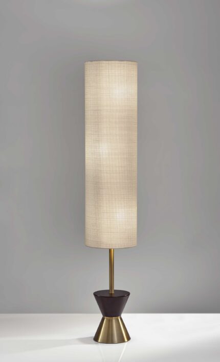 59" Brass Column With Beige Fabric Shade - Image 3
