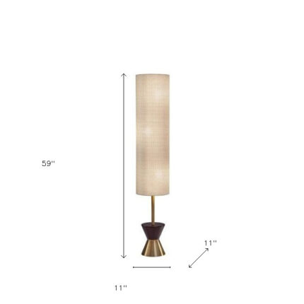 59" Brass Column With Beige Fabric Shade - Image 6