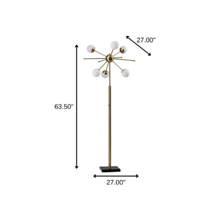 64" Brass Six Light LED Novelty Floor Lamp With White Glass Globe Shades - Image 6