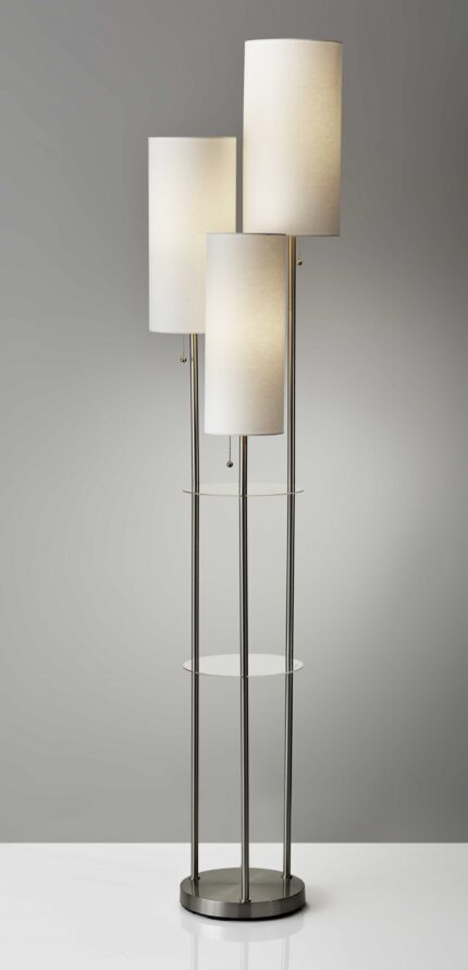 68" Silver Three Light Novelty Floor Lamp With White Linen Cylinder Shade - Image 5
