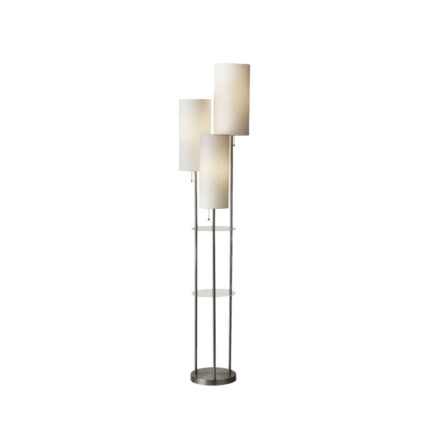 68" Silver Three Light Novelty Floor Lamp With White Linen Cylinder Shade - Image 2