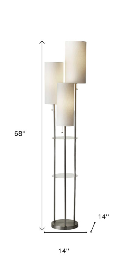 68" Silver Three Light Novelty Floor Lamp With White Linen Cylinder Shade - Image 9