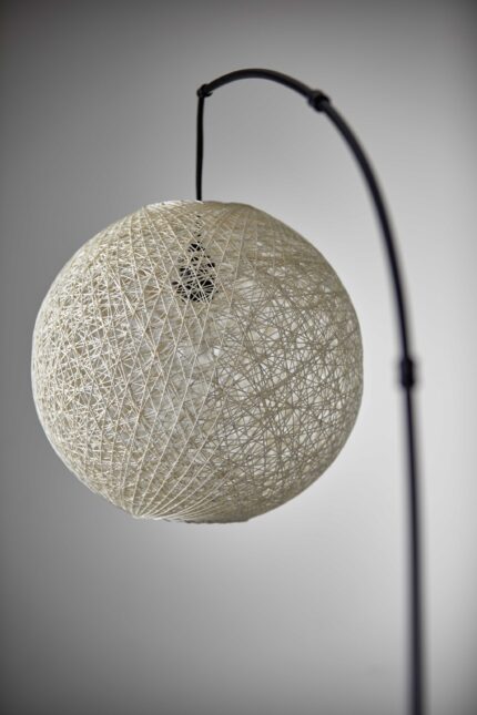 77" Antiqued Bronze Arched Floor Lamp With Groovy Beige Abstract Wicker Globe Shade - Image 7