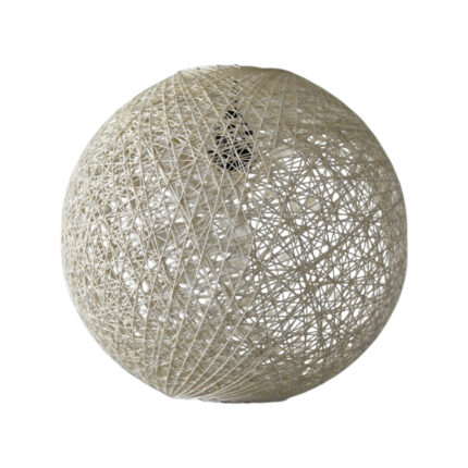 77" Antiqued Bronze Arched Floor Lamp With Groovy Beige Abstract Wicker Globe Shade - Image 3