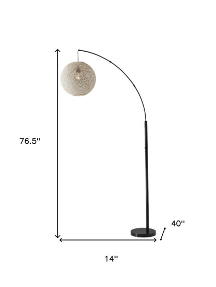 77" Antiqued Bronze Arched Floor Lamp With Groovy Beige Abstract Wicker Globe Shade - Image 9