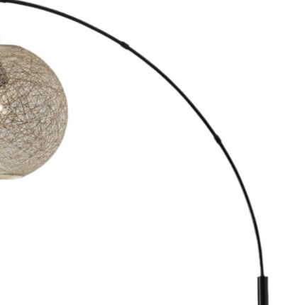77" Antiqued Bronze Arched Floor Lamp With Groovy Beige Abstract Wicker Globe Shade - Image 5