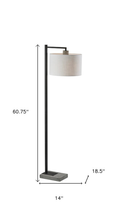 61" Grey And Black Arc Floor Lamp With White Fabric Drum Shade - Image 5